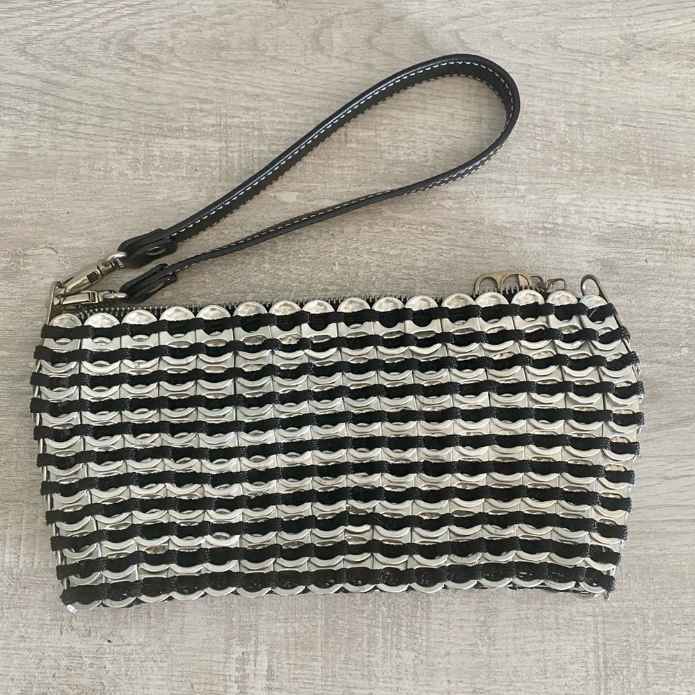 Escama Studio Metallic Upcycled Soda CAN TAB Black & Aluminum Clutch Strap Purse